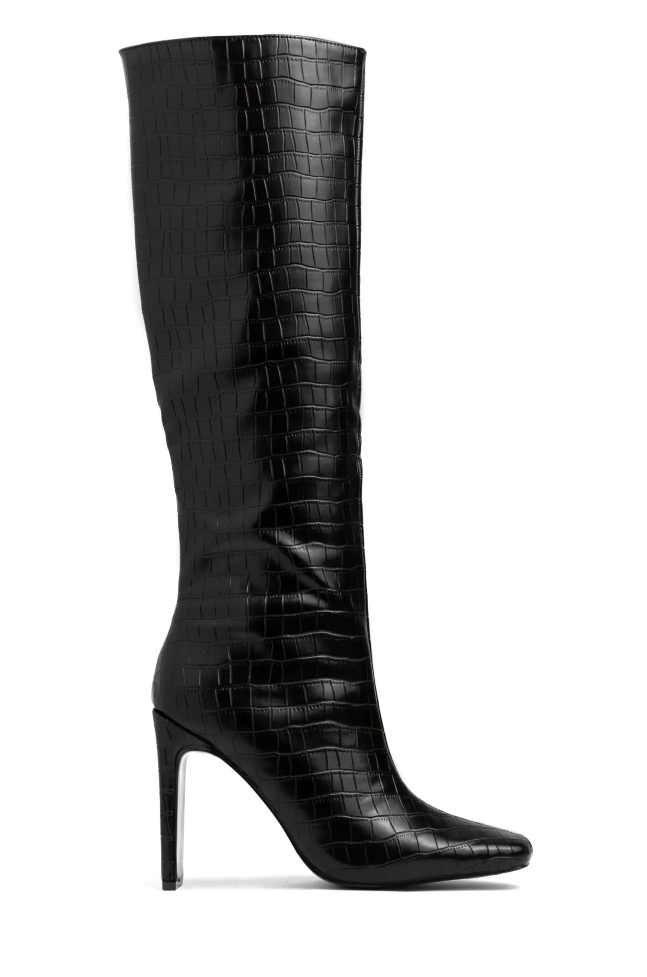 Adelaisa Knee High Heel Boots - Croc Black