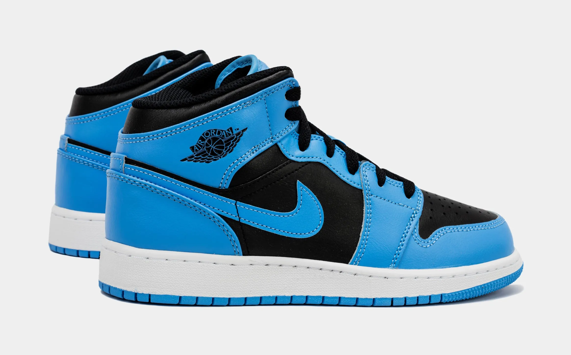 Air Jordan 1 Retro Mid University Blue Grade School Lifestyle Shoes (Black/Blue)