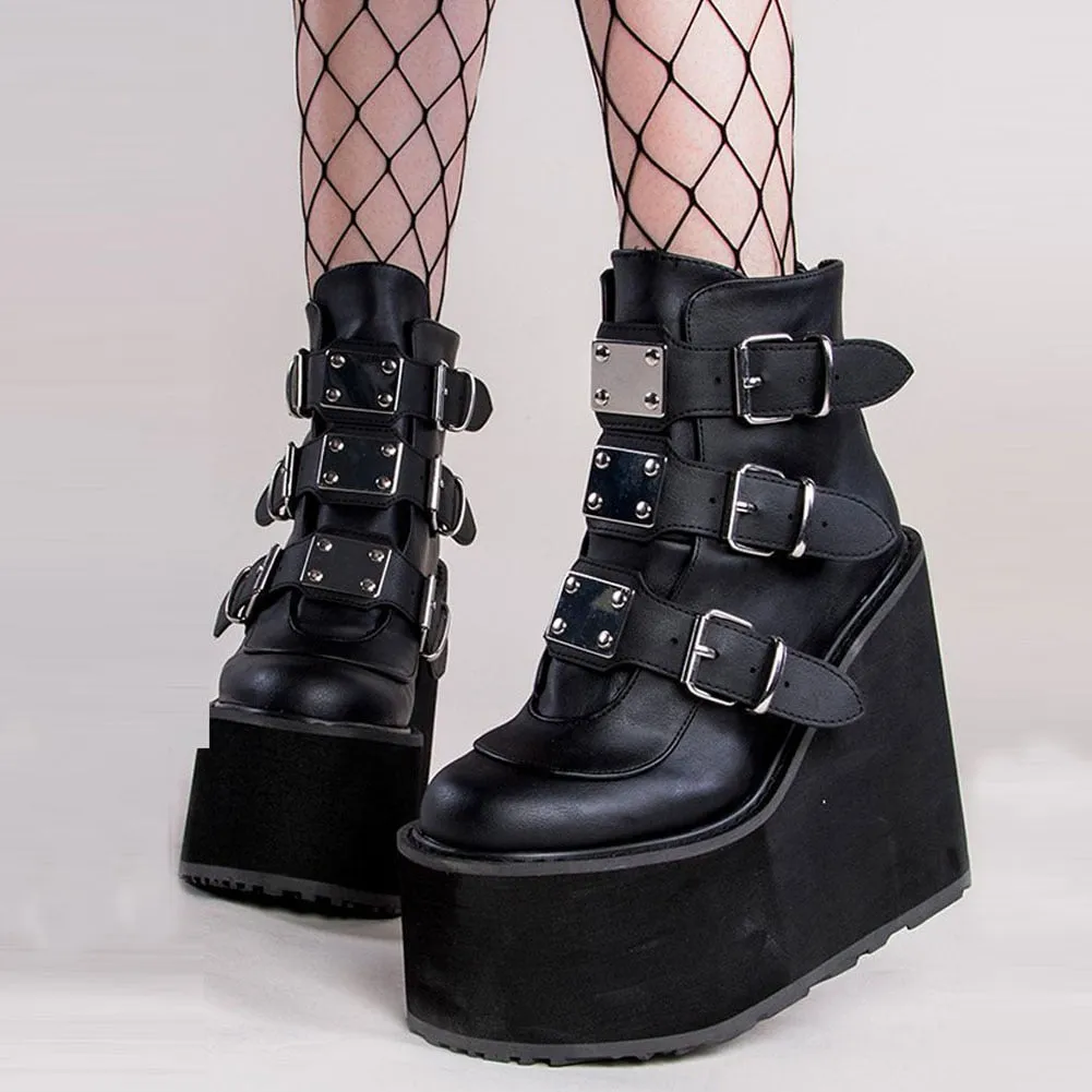 Amozae---Christmas Gift Luxury Brand New women's High Platform Boots Gothic Cosplay Shoes Woman Stylish Metal Buckle Wedges High Heels Boots Female