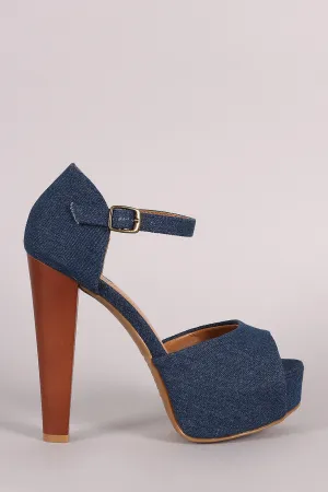 Bamboo Denim Peep-Toe One Band Counter Platform Heel