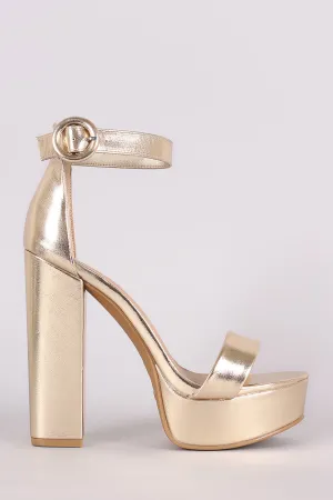 Bamboo Metallic Open Toe Platform Chunky Heel