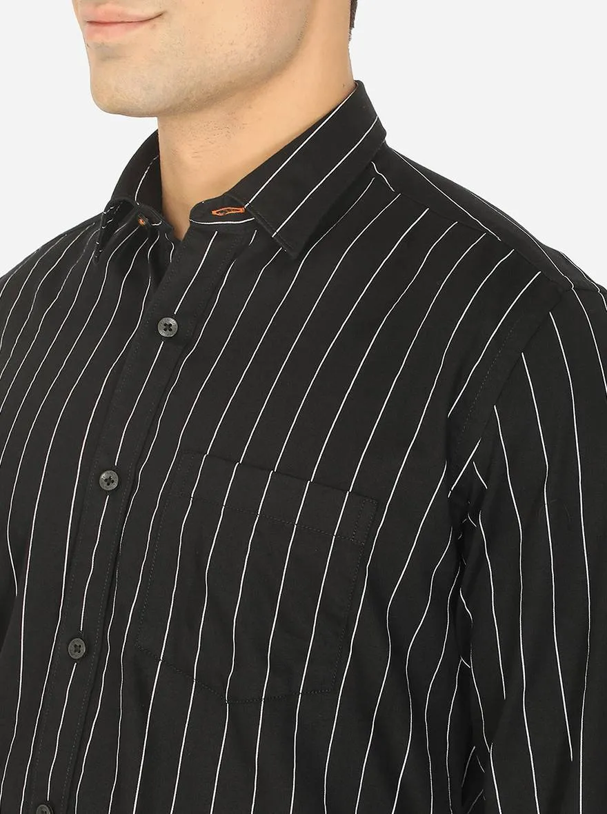 Black & White Striped Slim Fit Casual Shirt | Greenfibre