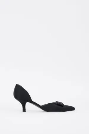 Black Satin D'Orsay Bow Pump