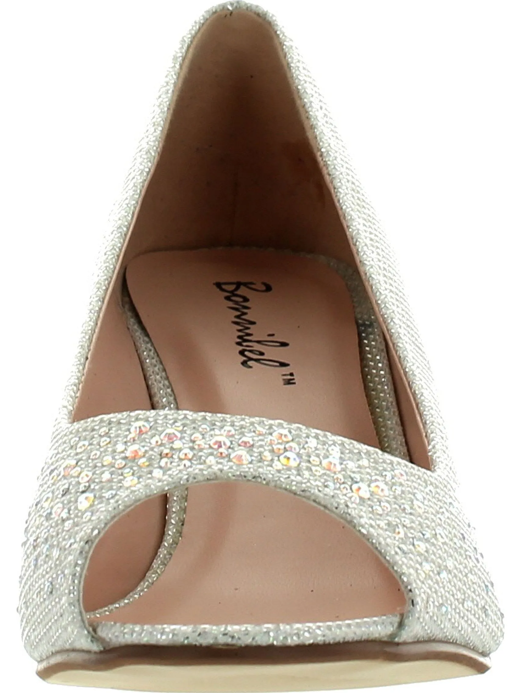 BONNIBEL WONDA-2 Women's Peep Toe Low Heel Glitter Slip On Dress Pumps