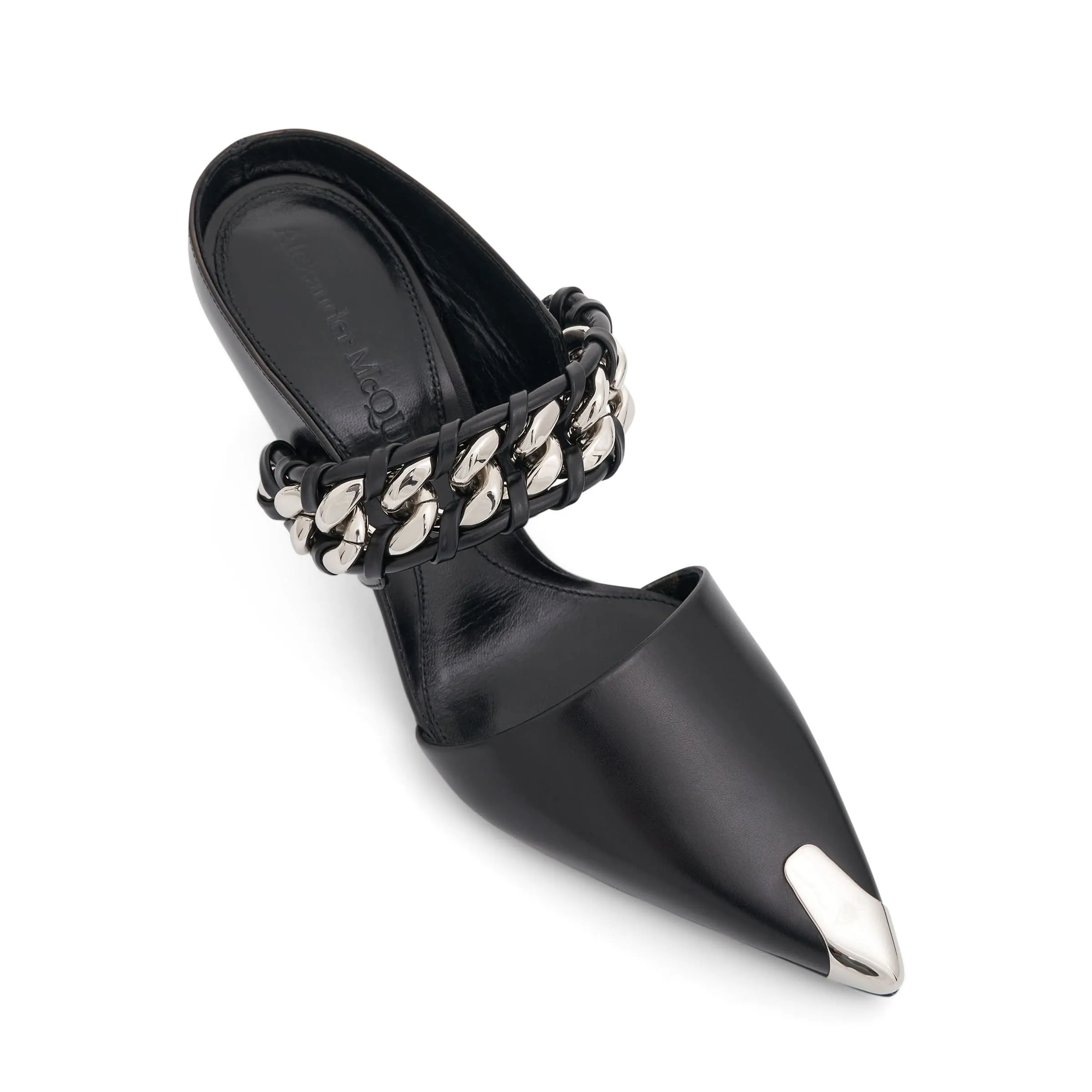 Chain Link Leather Pumps in Black/Silver