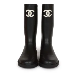 Chanel Black High Caoutchouc CC Boots 38