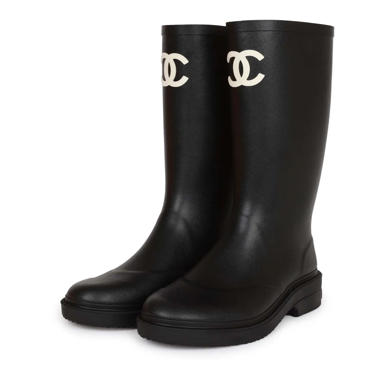 Chanel Black High Caoutchouc CC Boots 38