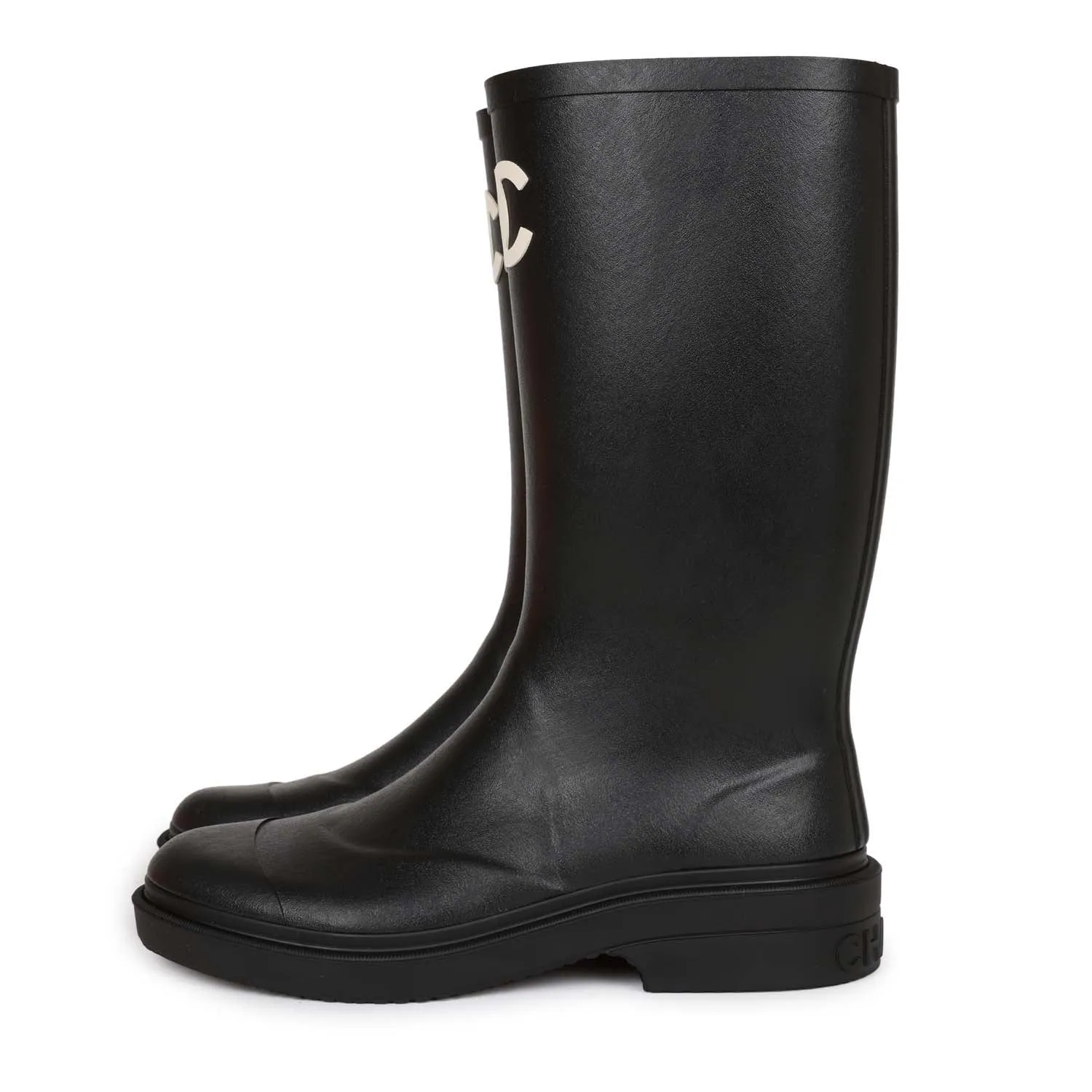 Chanel Black High Caoutchouc CC Boots 38