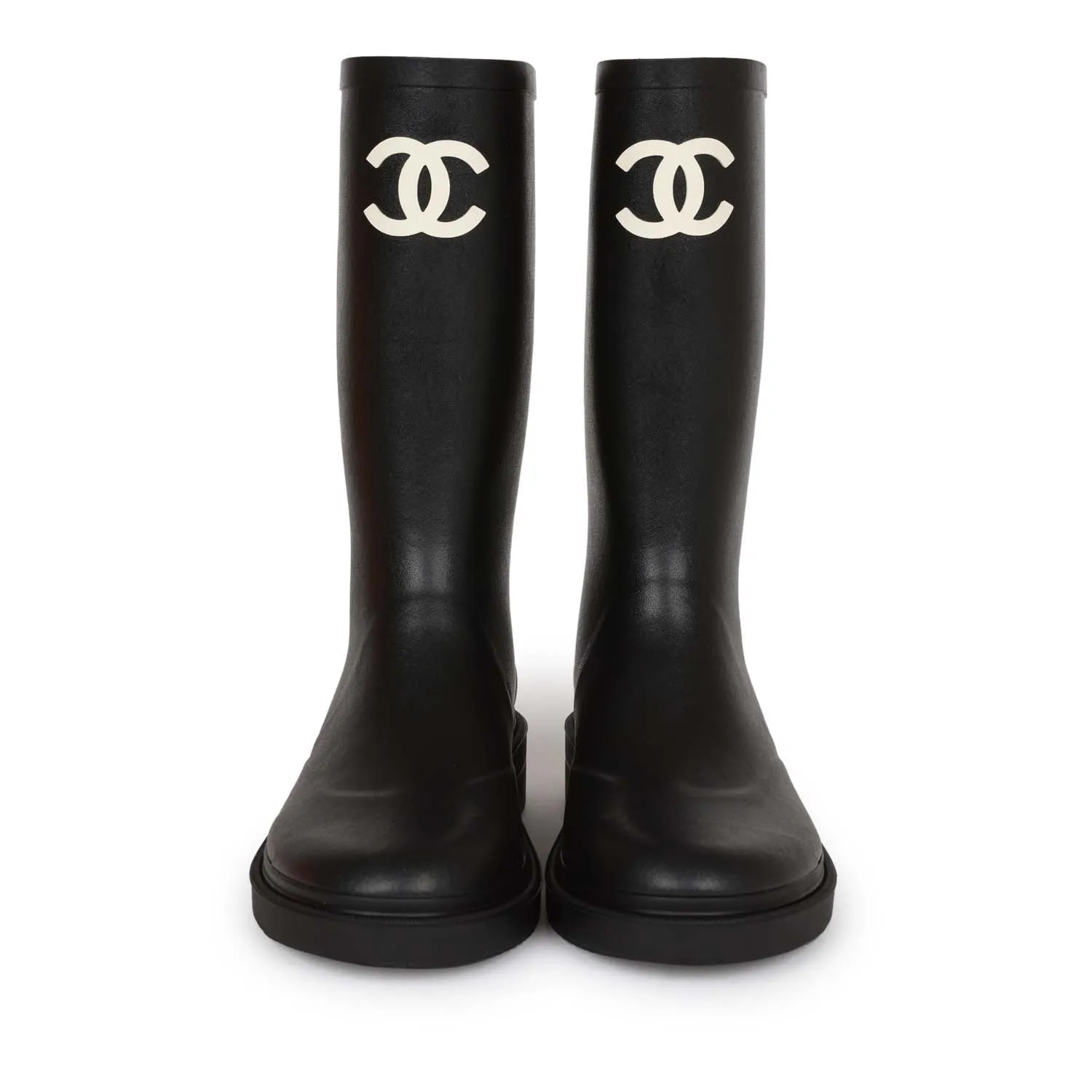 Chanel Black High Caoutchouc CC Boots 38