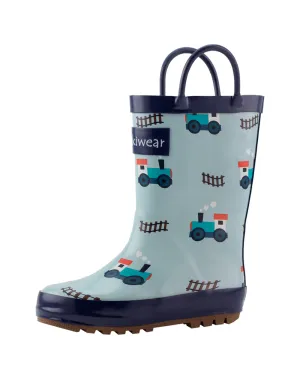 CHILDREN’S RUBBER RAIN BOOTS TRAINS & TRACKS