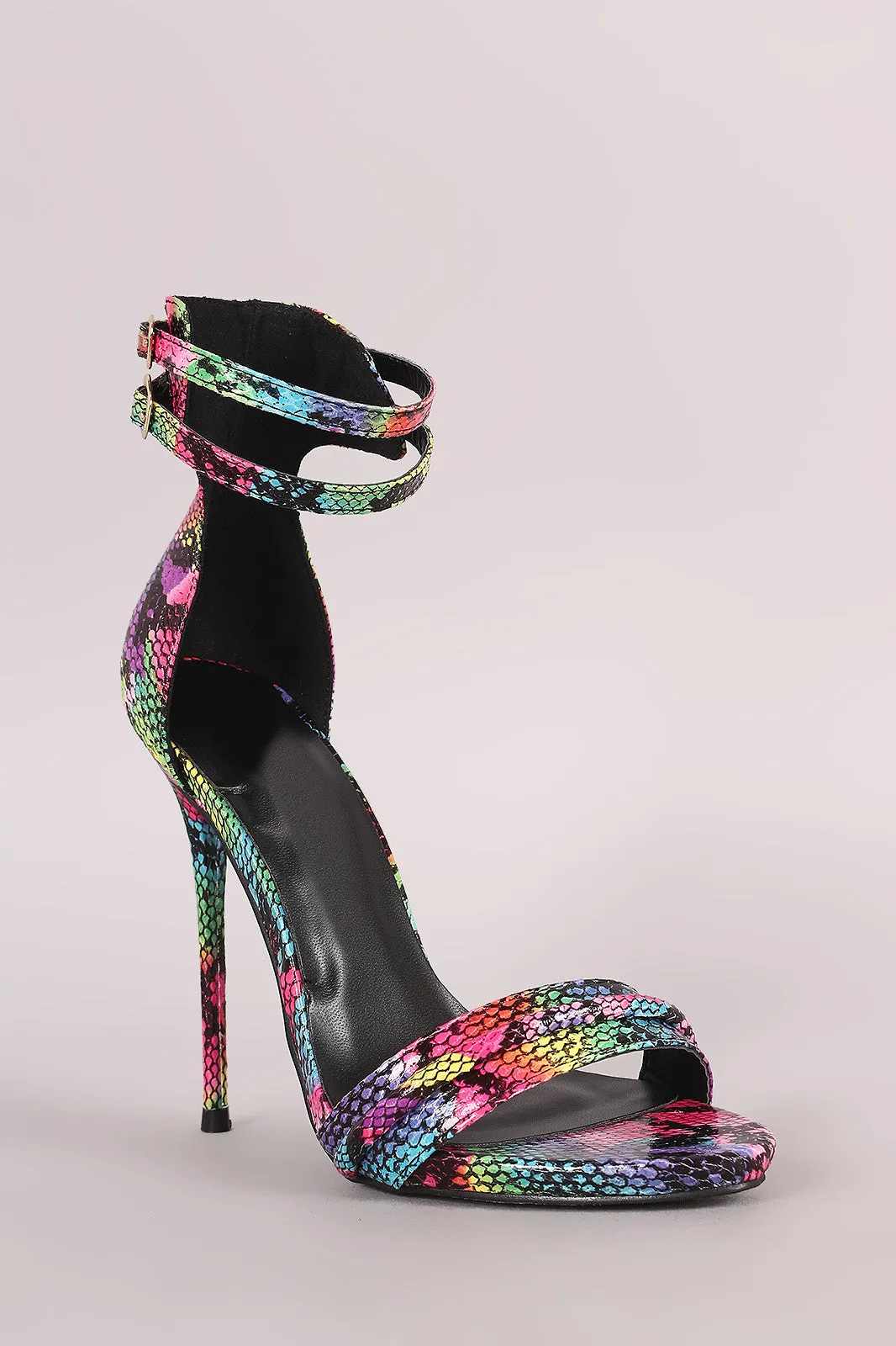 Colorful Python Double Ankle Strap Stiletto Dress Heel