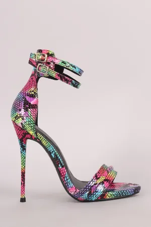 Colorful Python Double Ankle Strap Stiletto Dress Heel