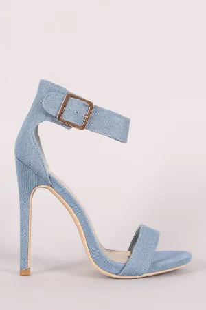 Denim Open Toe Ankle Strap Stiletto Heel