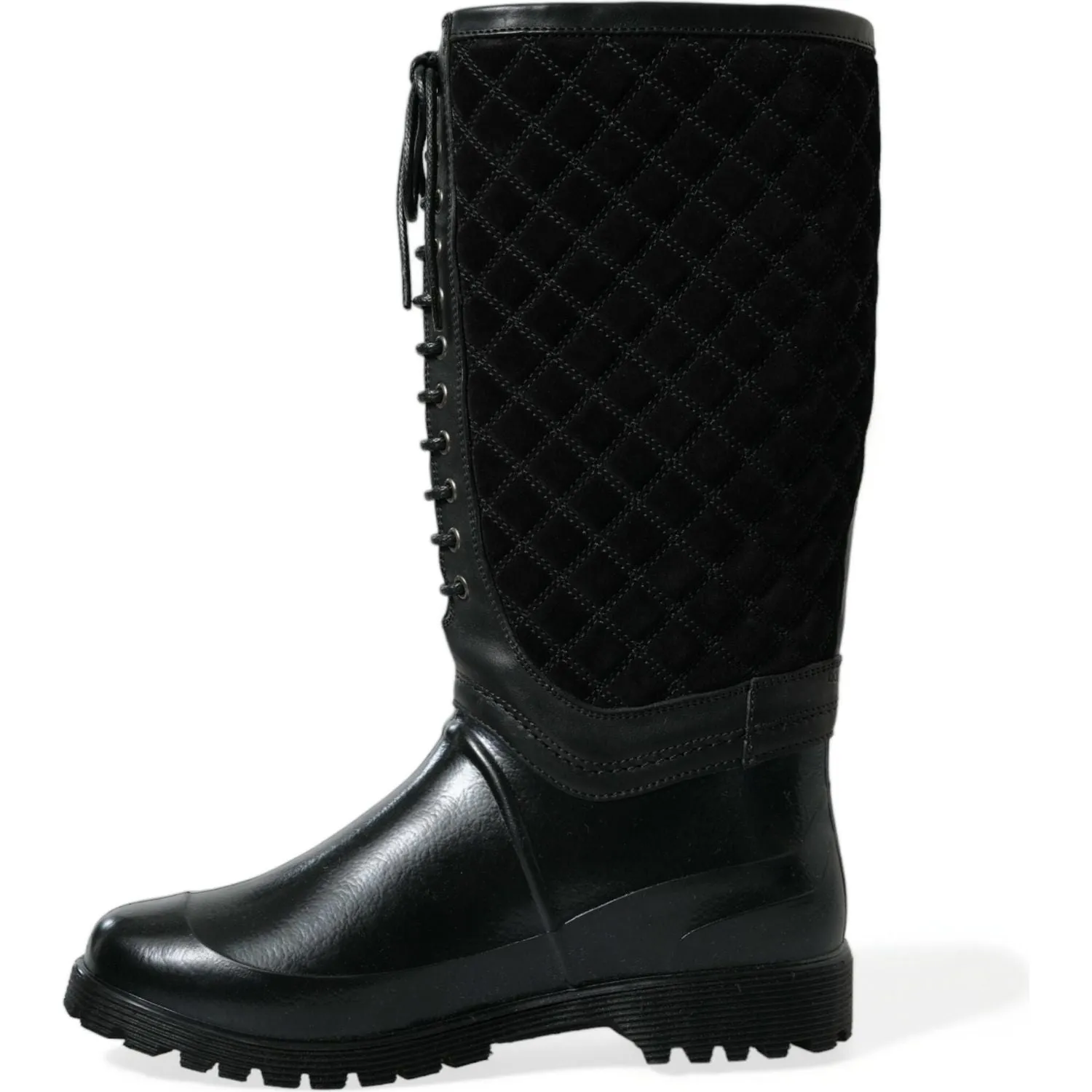 Dolce & Gabbana Elegant Quilted Lace-Up Rain Boots