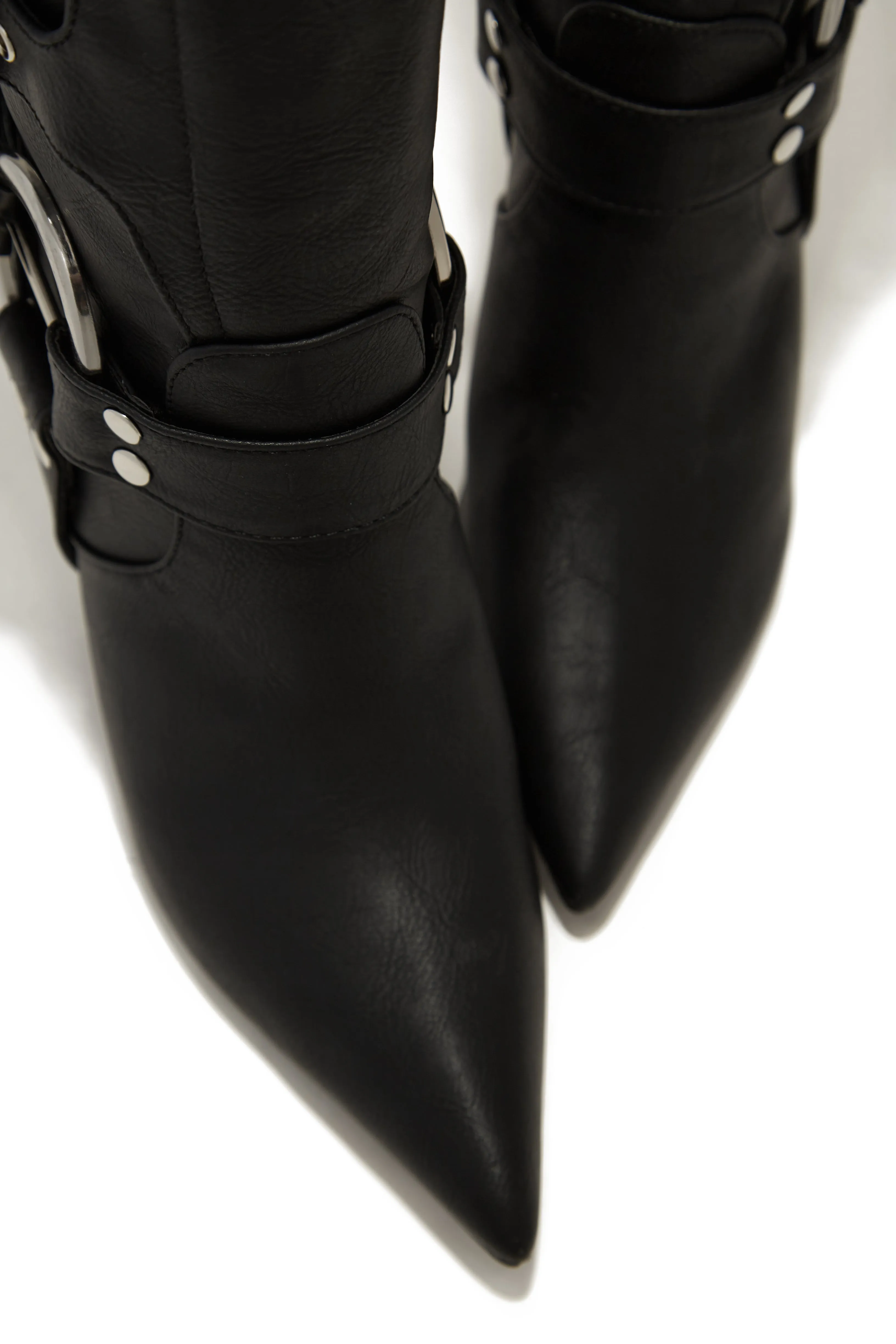 Kaycee Below The Knee High Heel Moto Boots - Black