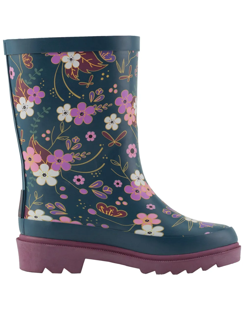 KID’S BUCKLE RUBBER RAIN BOOTS MIDNIGHT FLORAL