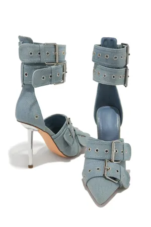 Kora Ankle Strap Pumps - Denim