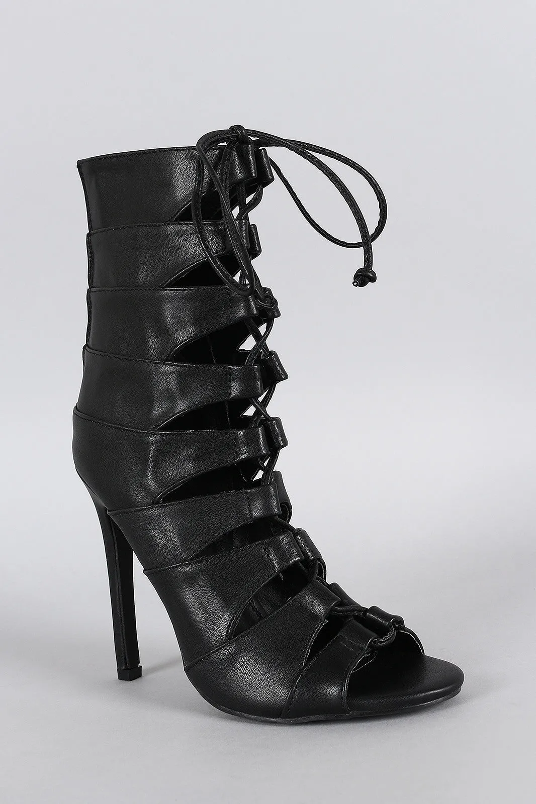 Liliana Caged Lace Up Peep Toe Stiletto Heel