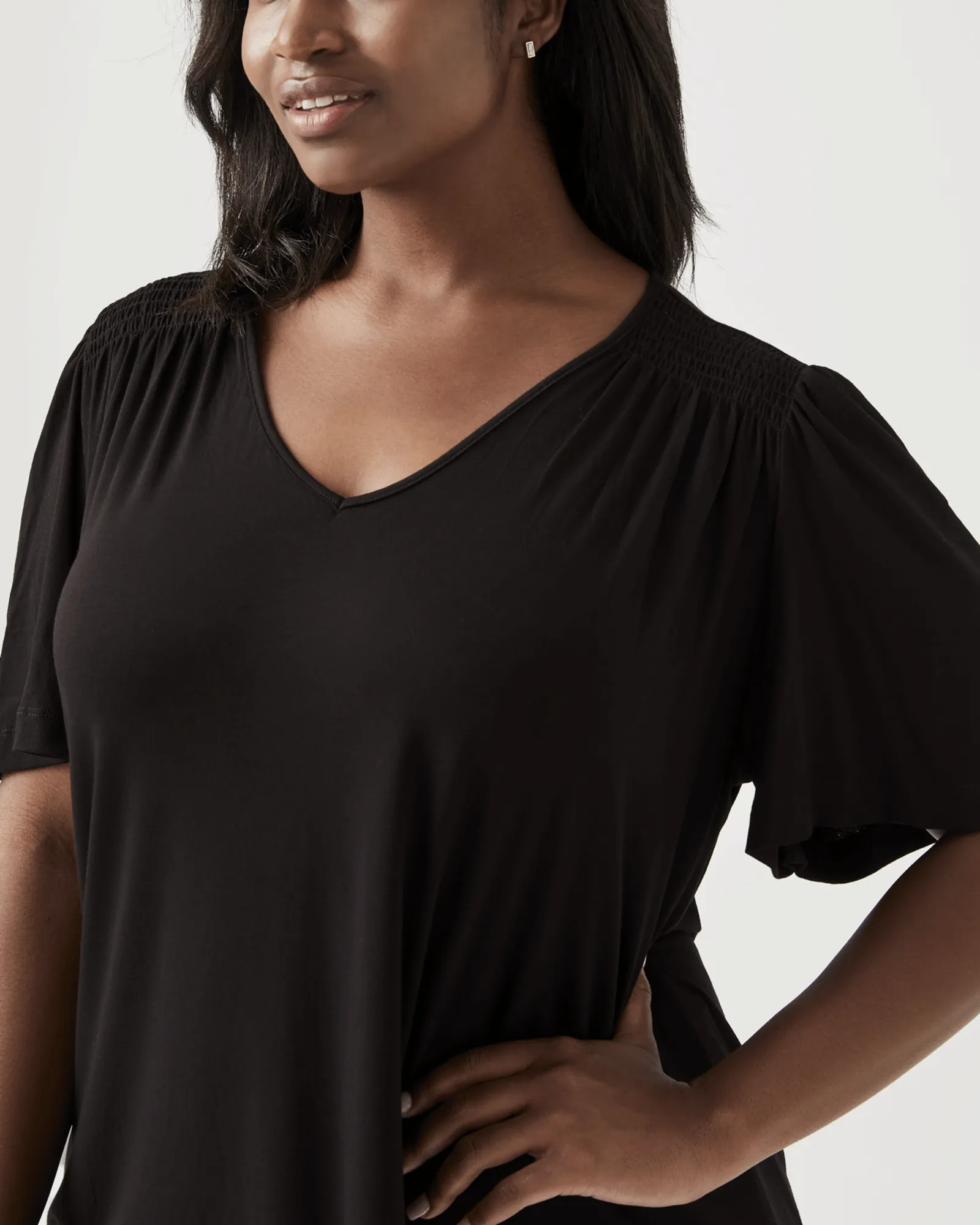 Lydia Smocked Shoulder Top | Black