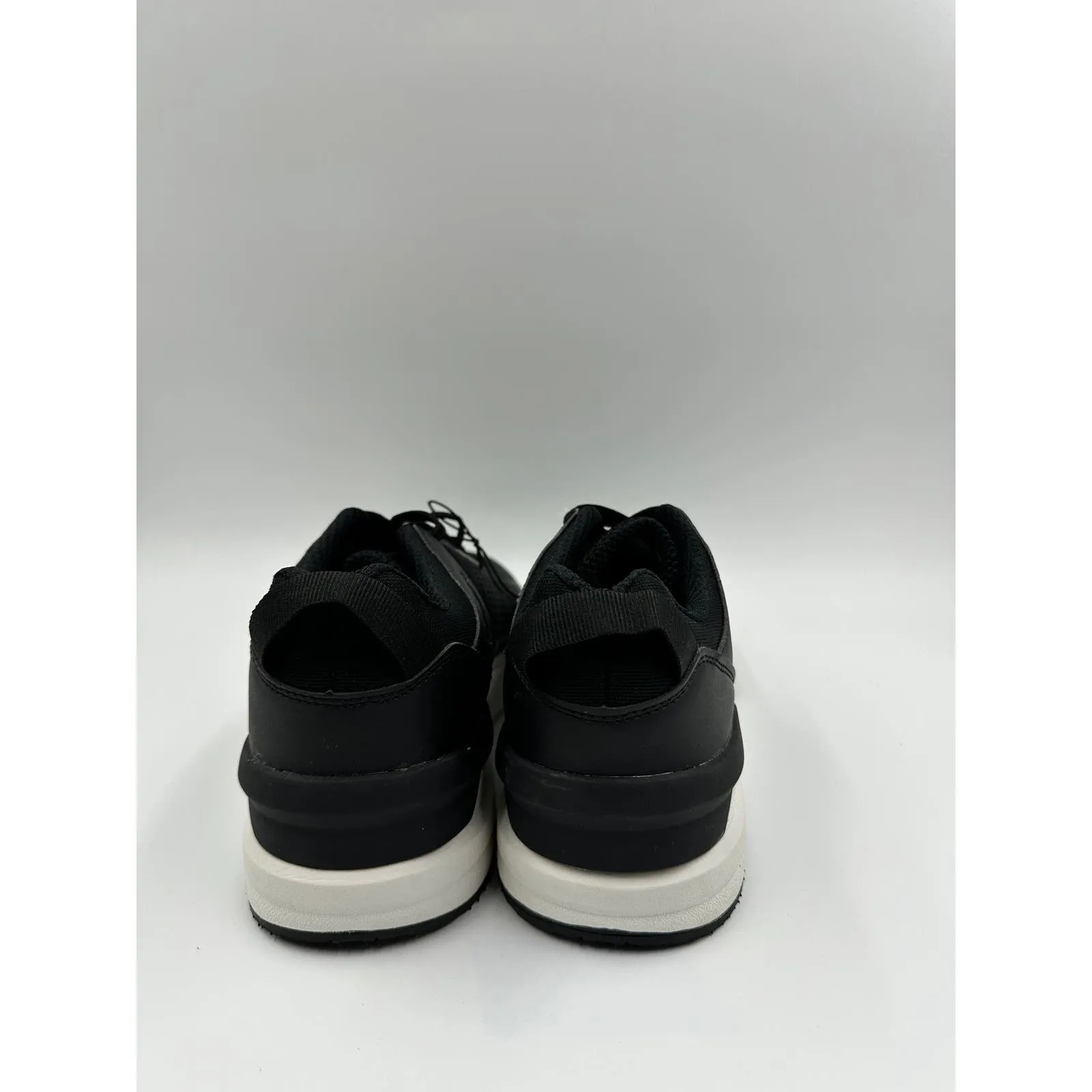 Men's Size 8.5, Black Low Top Casual Sneakers with Tie In Laces, and White Sole