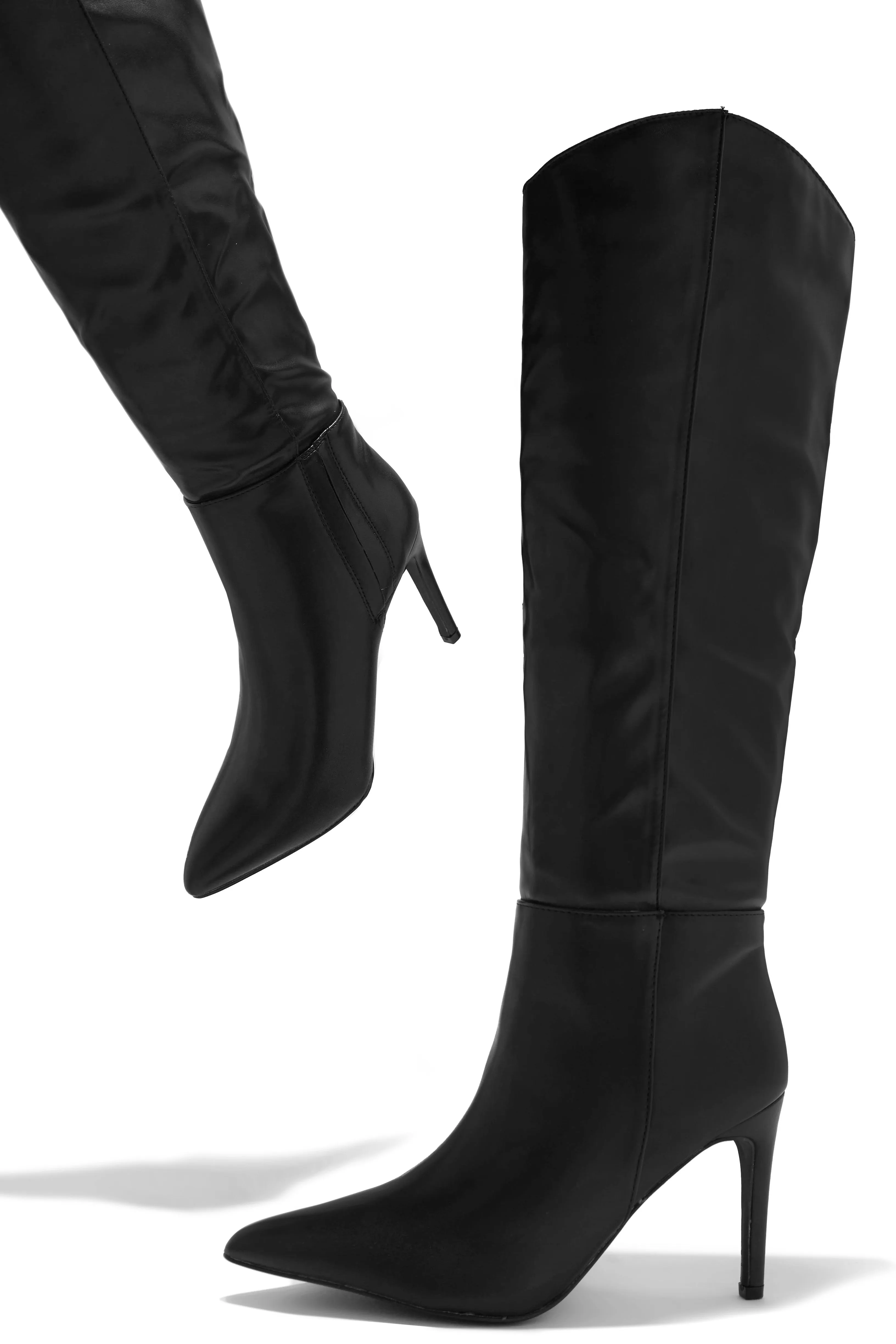 Portia Knee High Heel Boots - Black