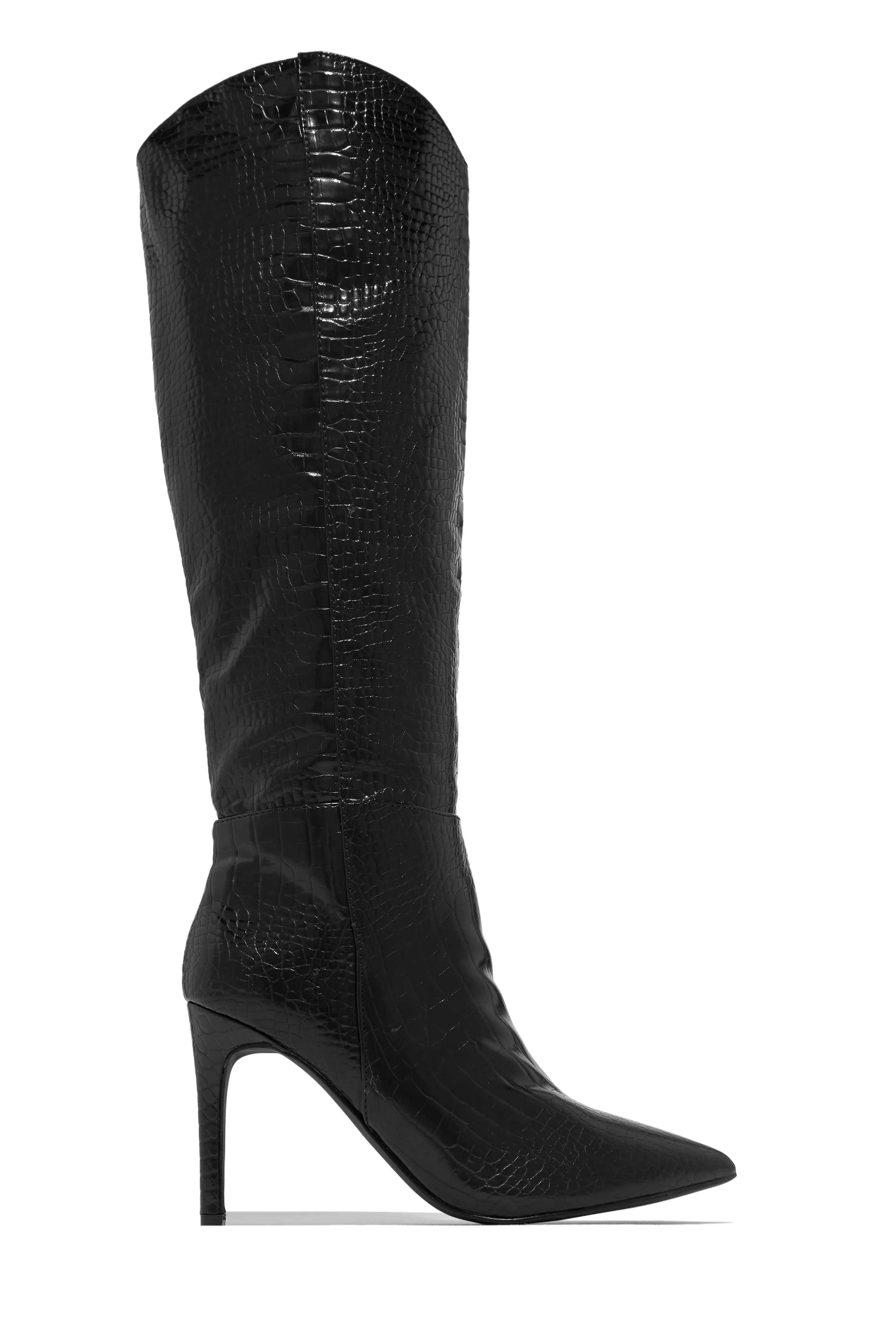 Portia Knee High Heel Boots - Black