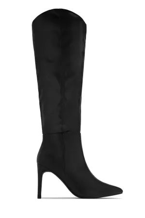 Portia Knee High Heel Boots - Black