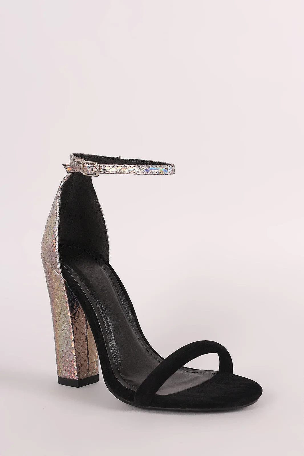 Shoe Republic LA Snakeskin Ankle Strap Chunky Heel