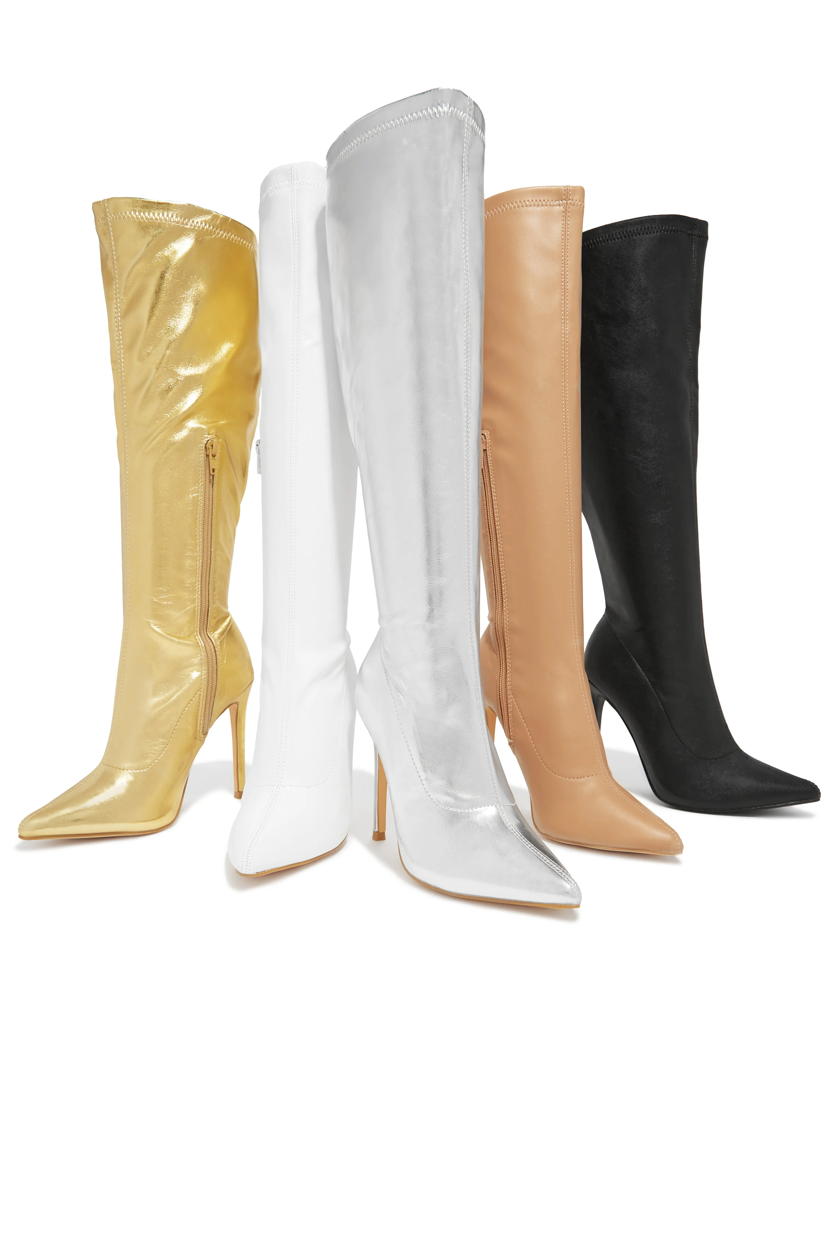 So Dramatic Knee High Heel Boots - Gold