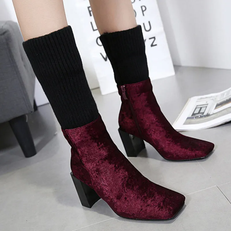 Stunning Velvet Heel Hight Women's Winter Boots