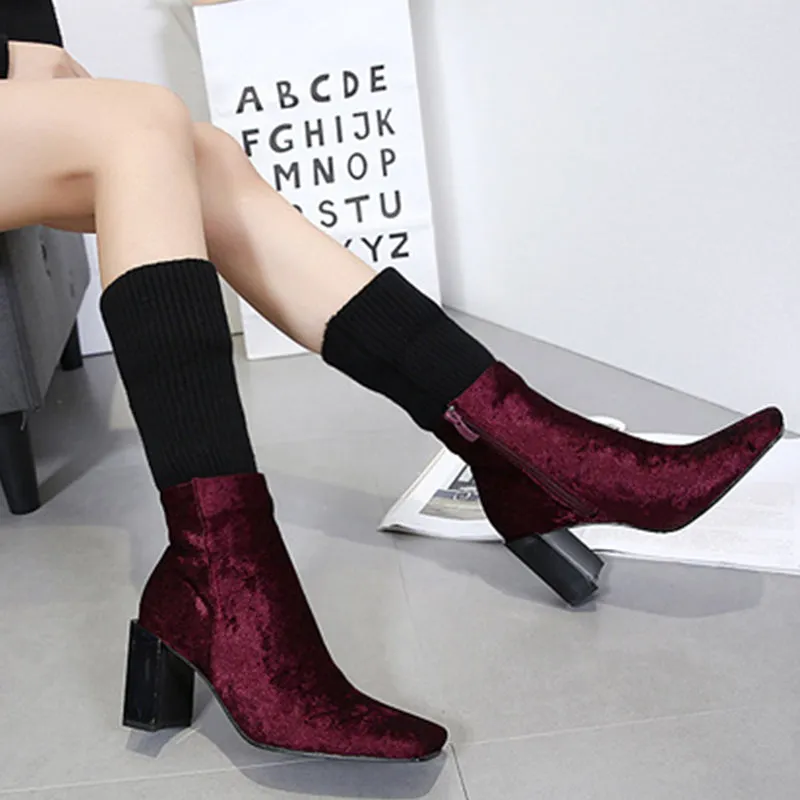 Stunning Velvet Heel Hight Women's Winter Boots