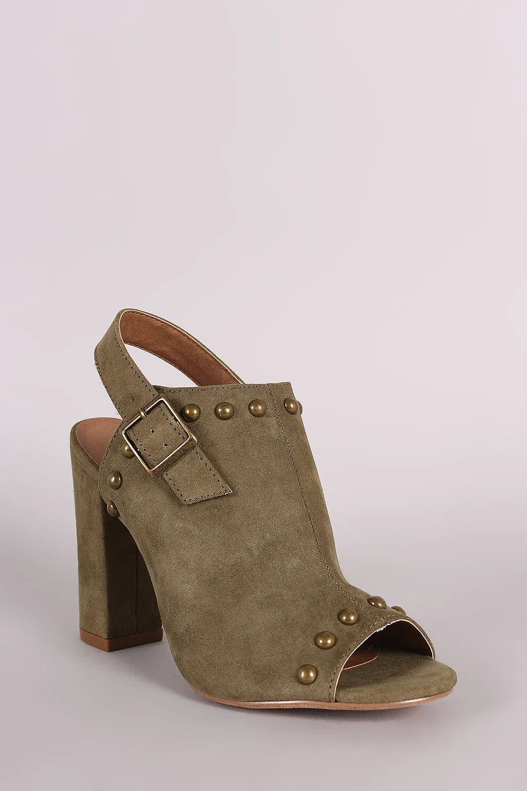 Suede Studded Slingback Chunky Mule Heel