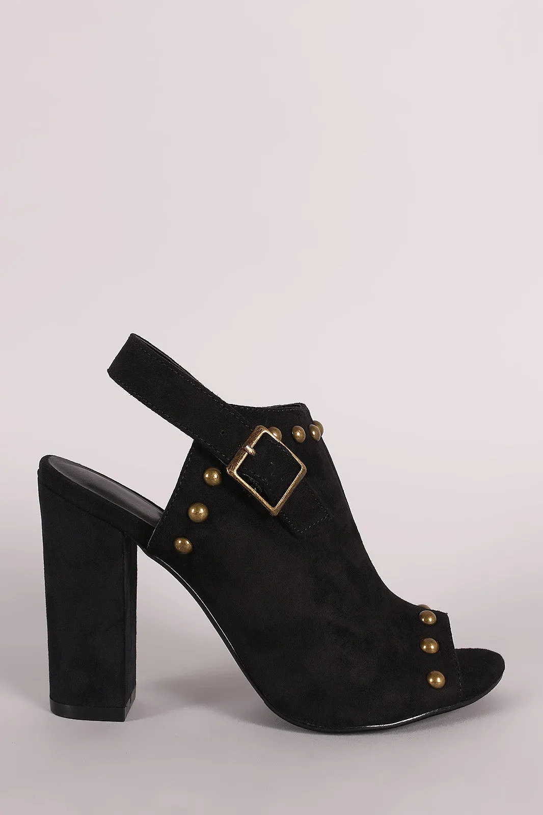 Suede Studded Slingback Chunky Mule Heel