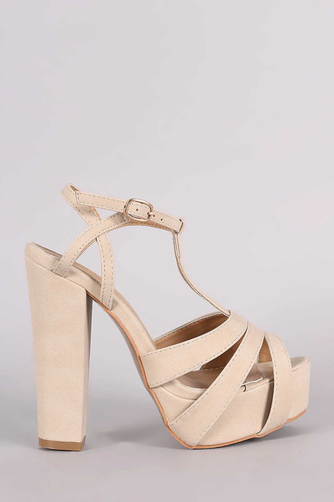 T-Strap Peep Toe Chunky Platform Heel