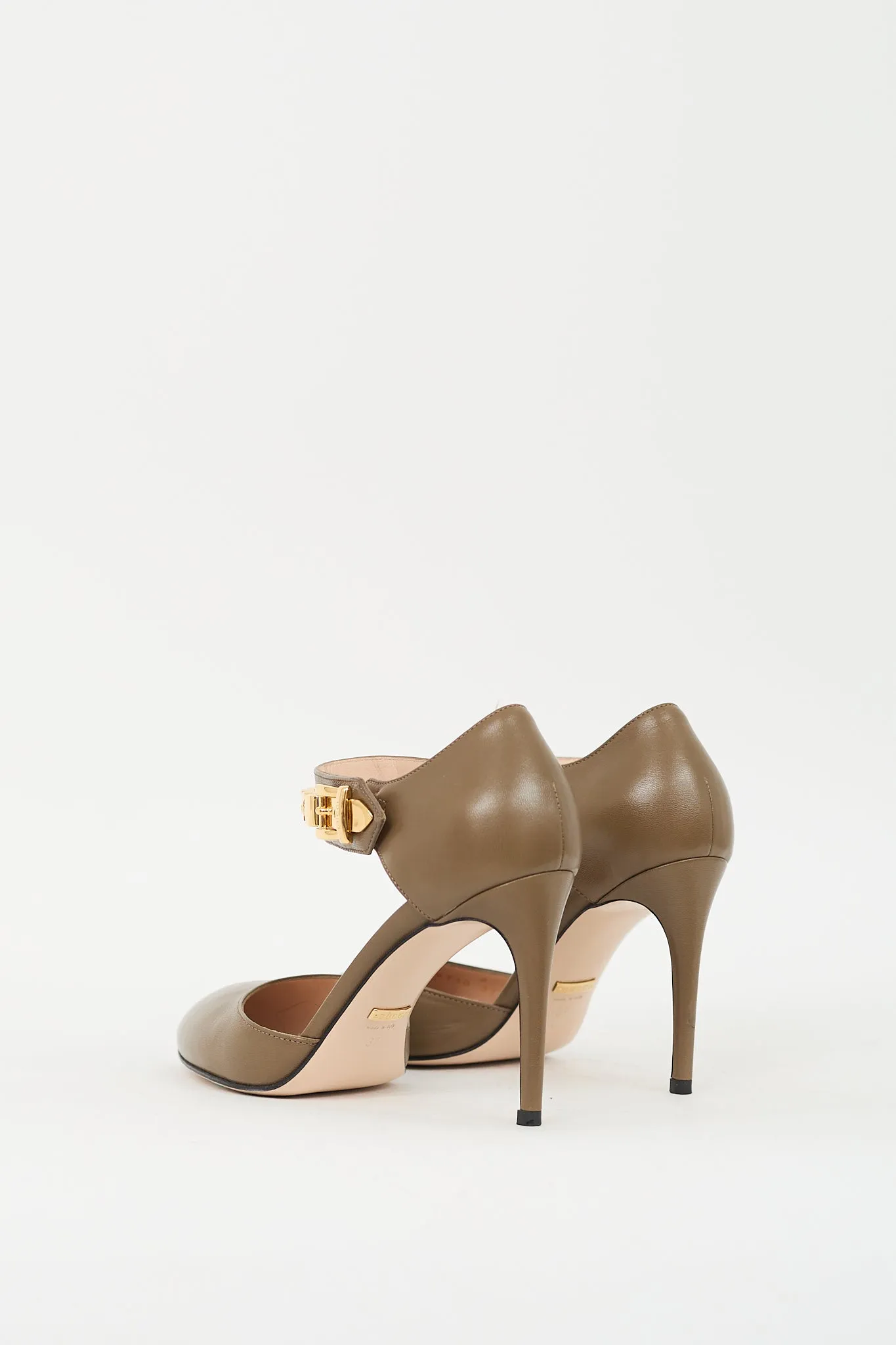 Taupe Leather D'Orsay Chain Pump