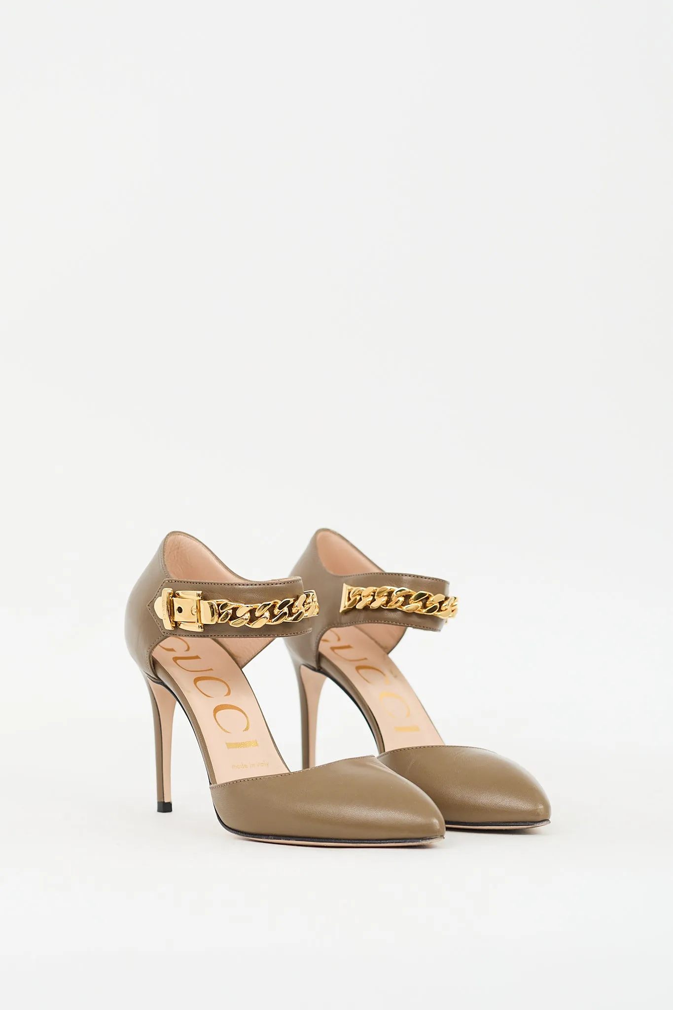 Taupe Leather D'Orsay Chain Pump