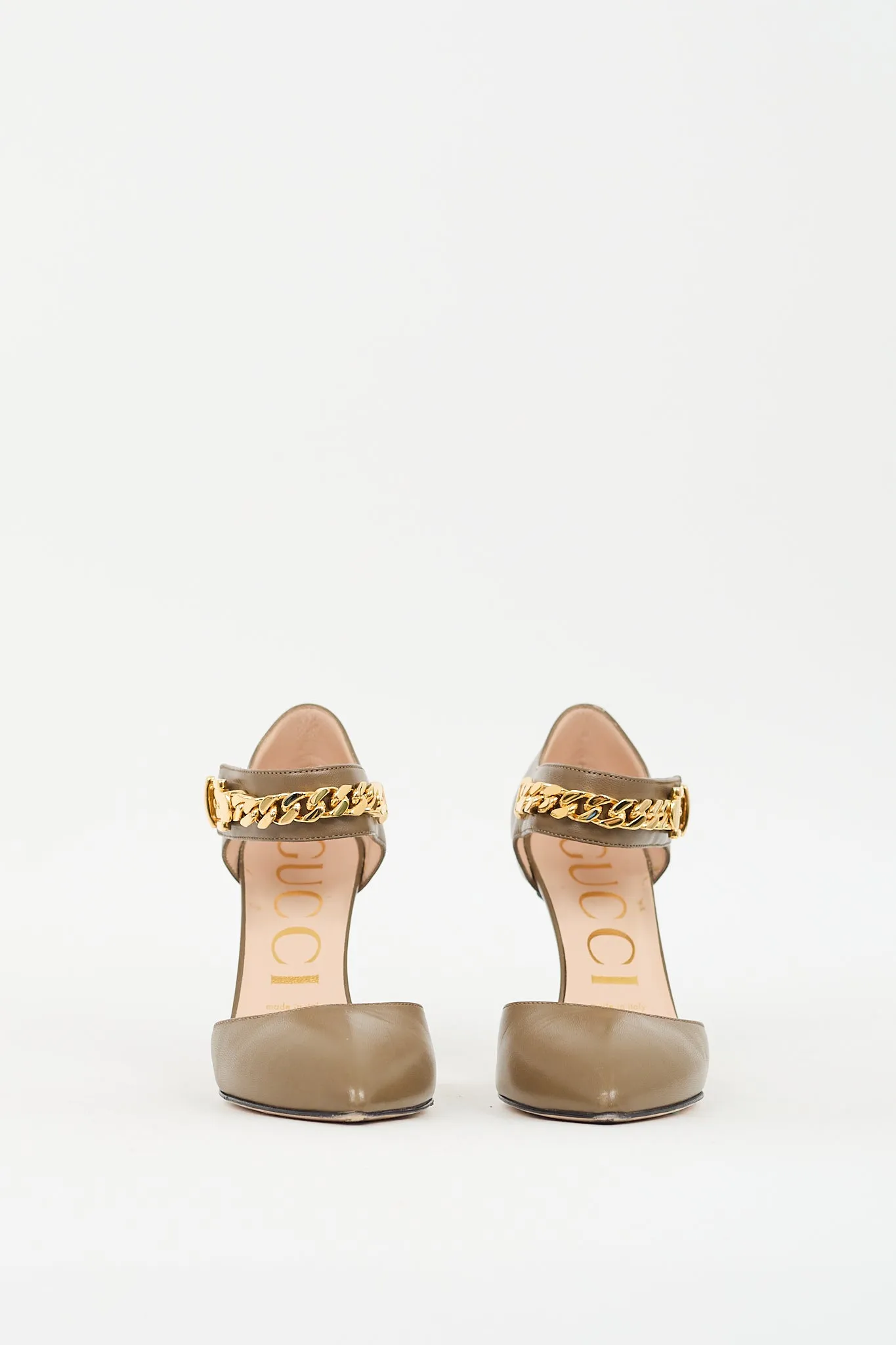 Taupe Leather D'Orsay Chain Pump