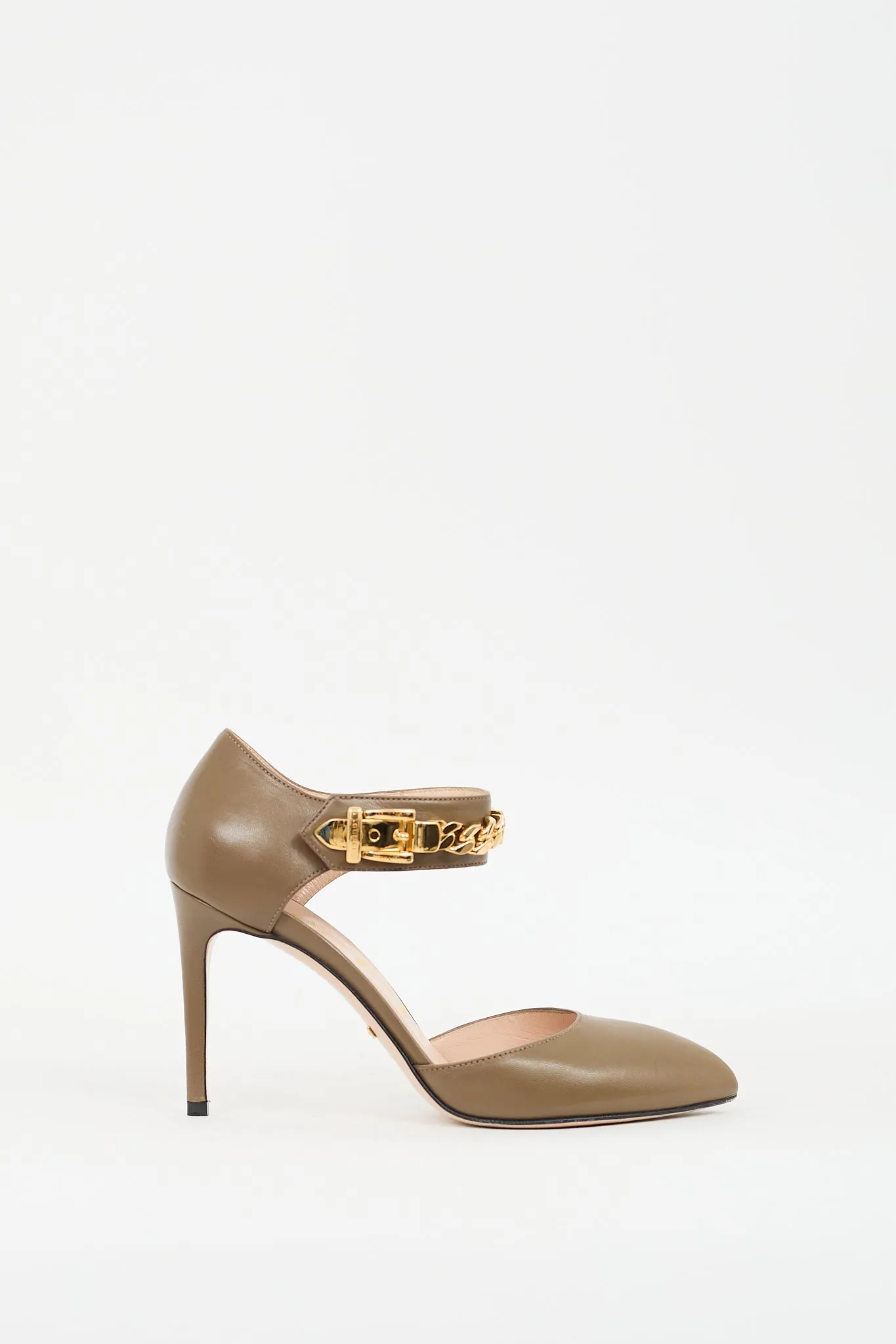 Taupe Leather D'Orsay Chain Pump