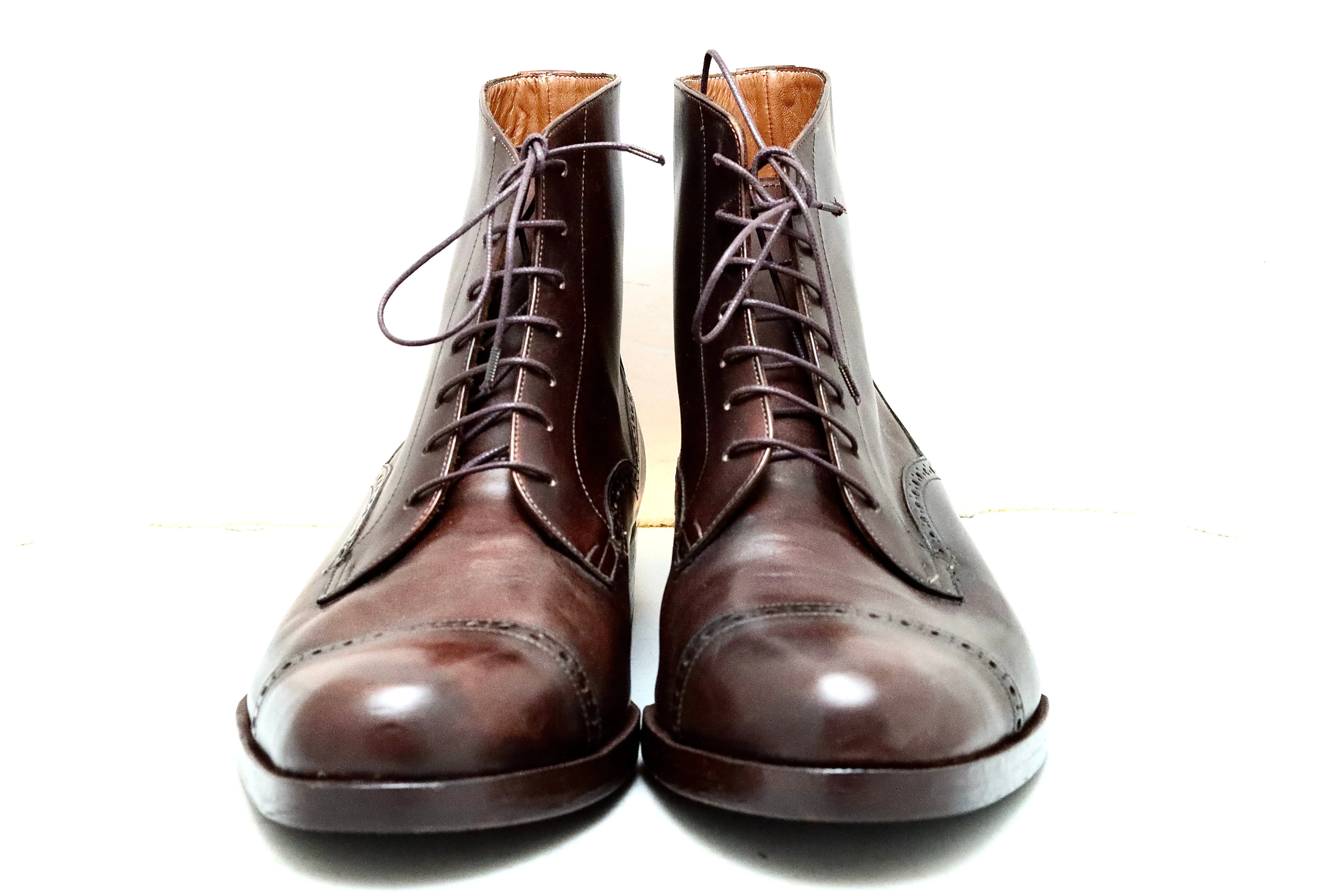 toe cap derby brogue boot  | brown | calf