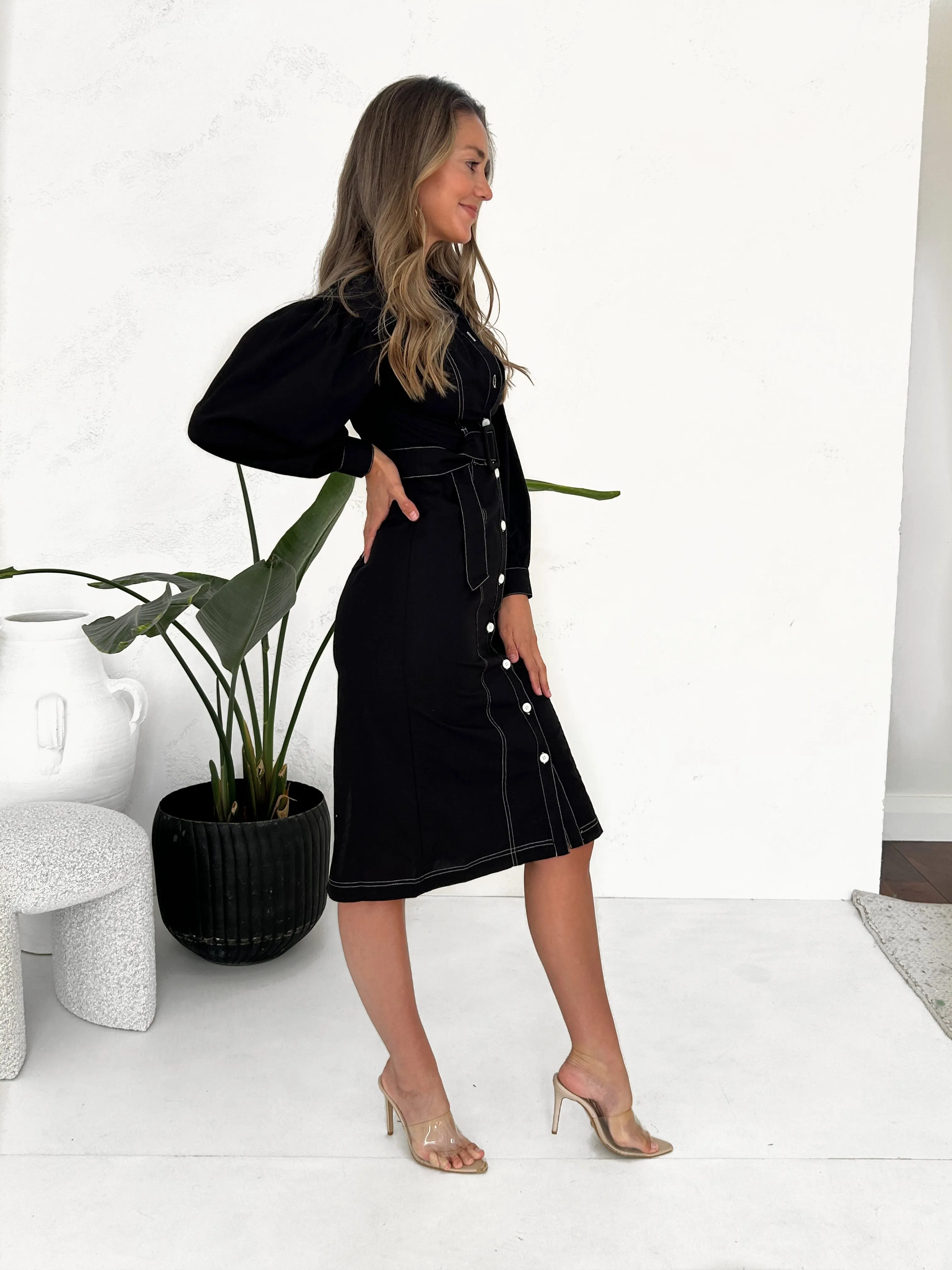 TYLER Balloon Sleeve Dress - Black