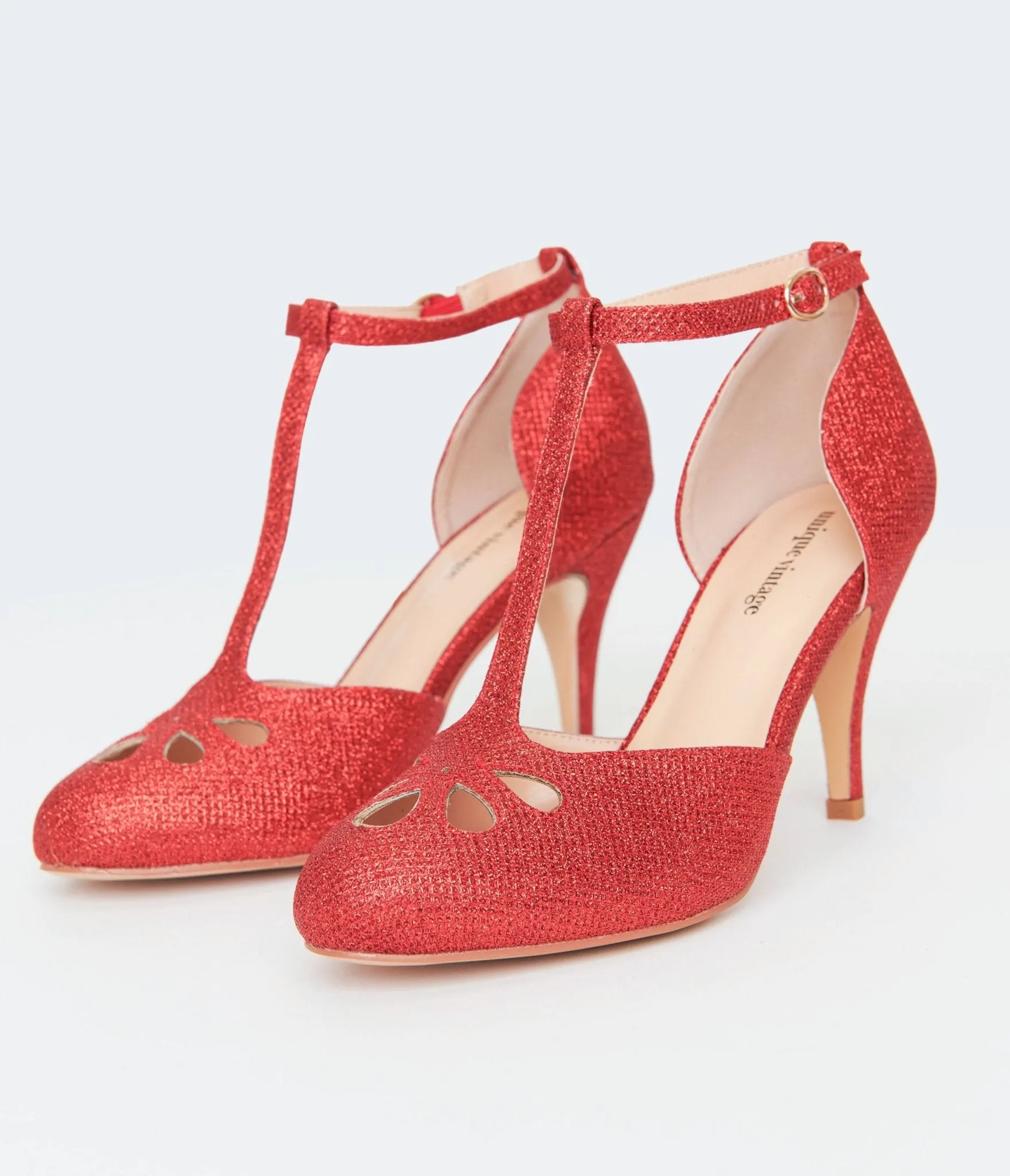 Unique Vintage 1920s Red Sparkle T-Strap Astaire Pumps