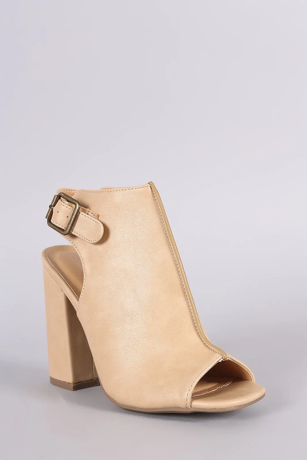 Wild Diva Lounge Peep Toe Chunky Heeled Mule Booties