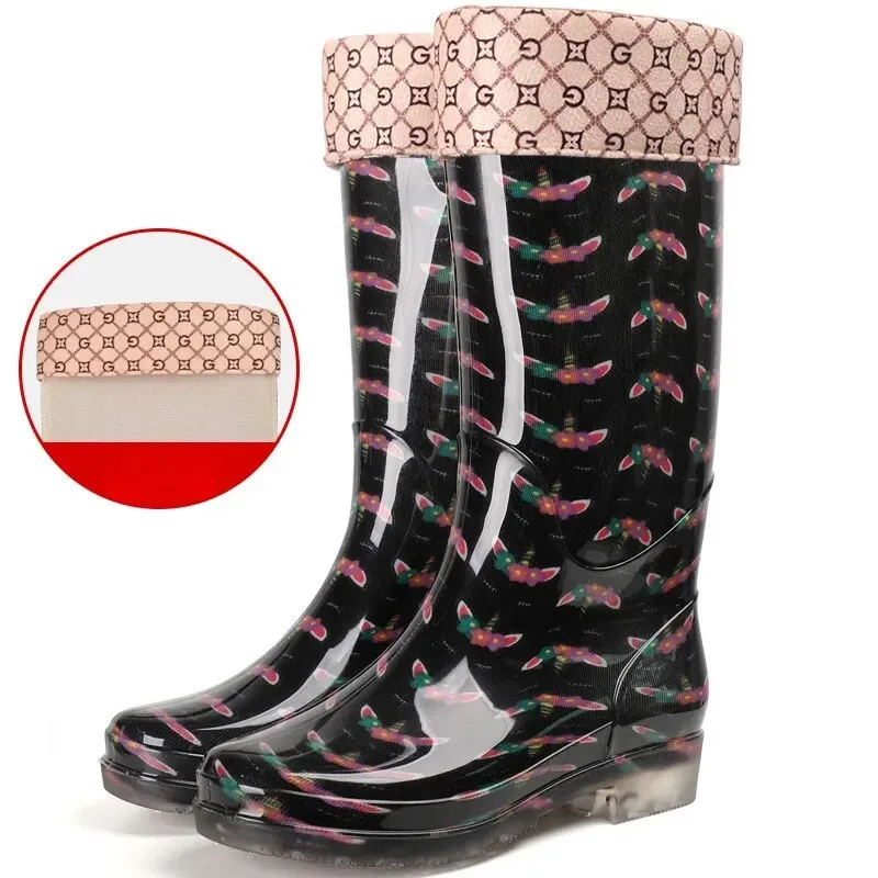 Women's Floral Print Rain Boots Waterproof Work Garden Water Non-slip Rubber Boot - WRB50144