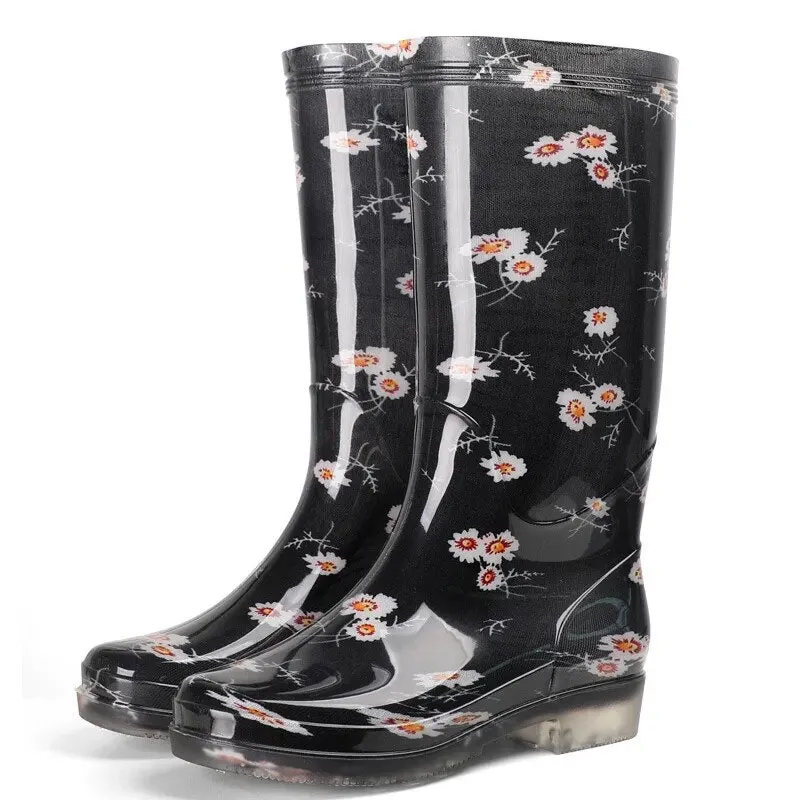 Women's Floral Print Rain Boots Waterproof Work Garden Water Non-slip Rubber Boot - WRB50144