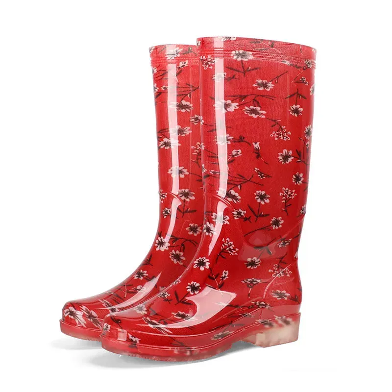 Women's Floral Print Rain Boots Waterproof Work Garden Water Non-slip Rubber Boot - WRB50144