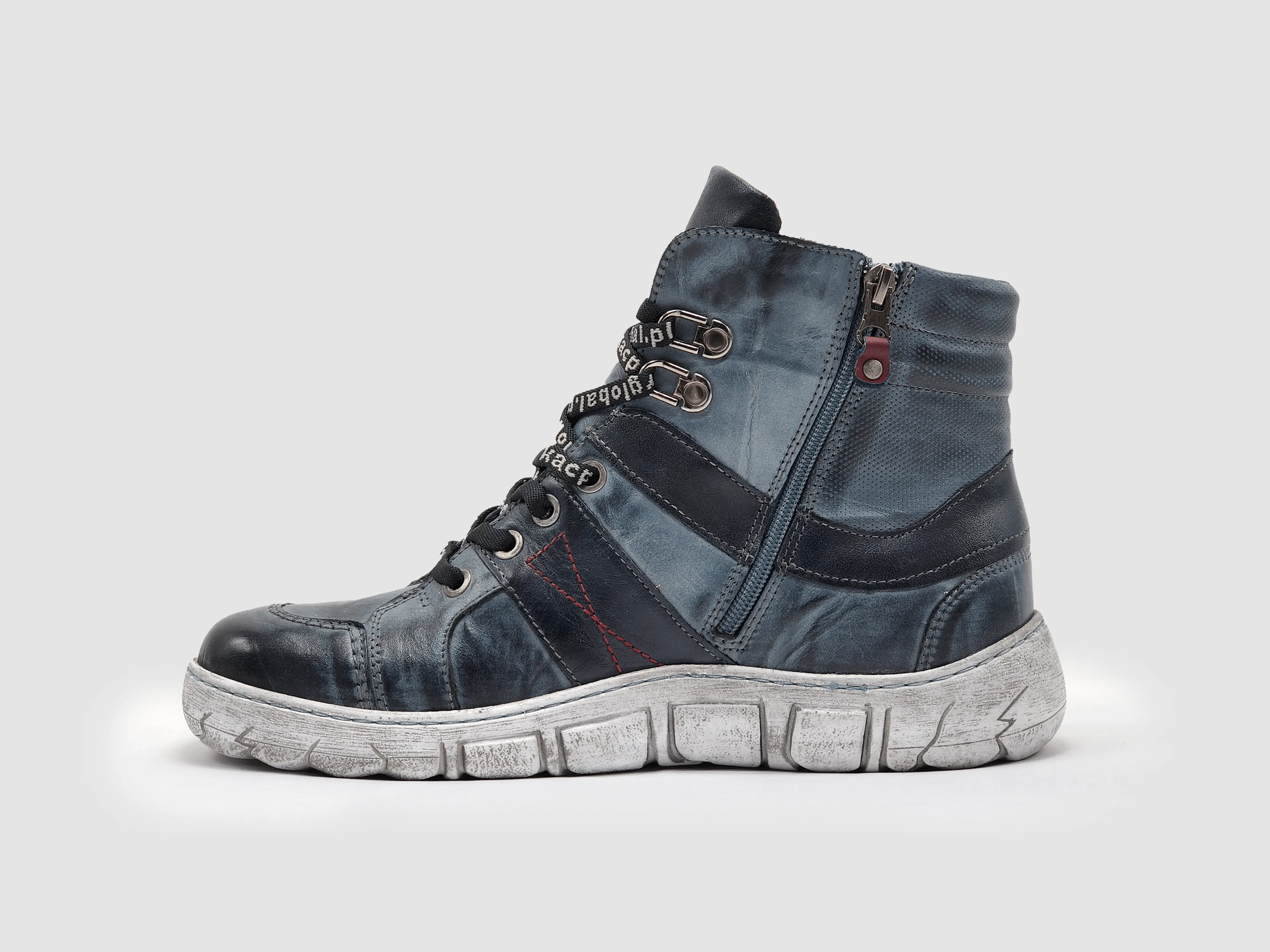 Women's Original Thick Wool-Lined Zip-Up Leather Boots - Navy